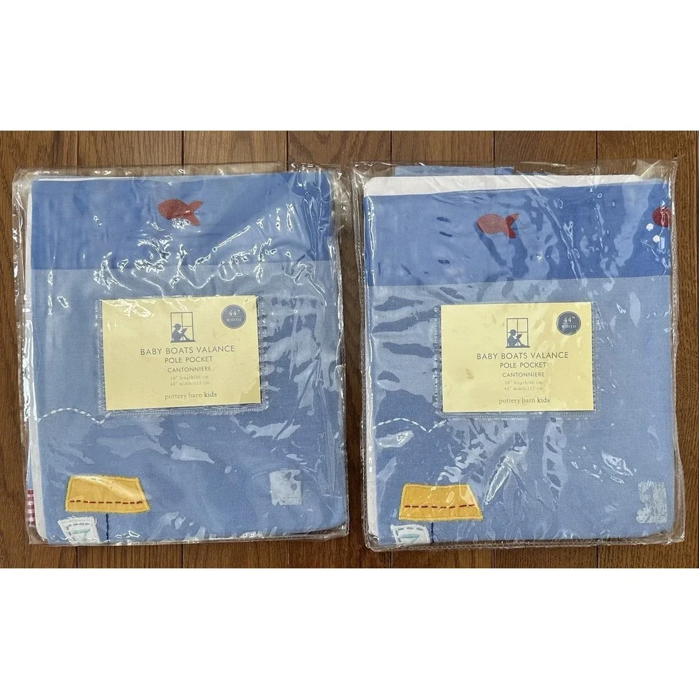 Pottery Barn Kids Sail Boat Valance Sailboats Nautical Blue 18x44 New‎ Set Of 2